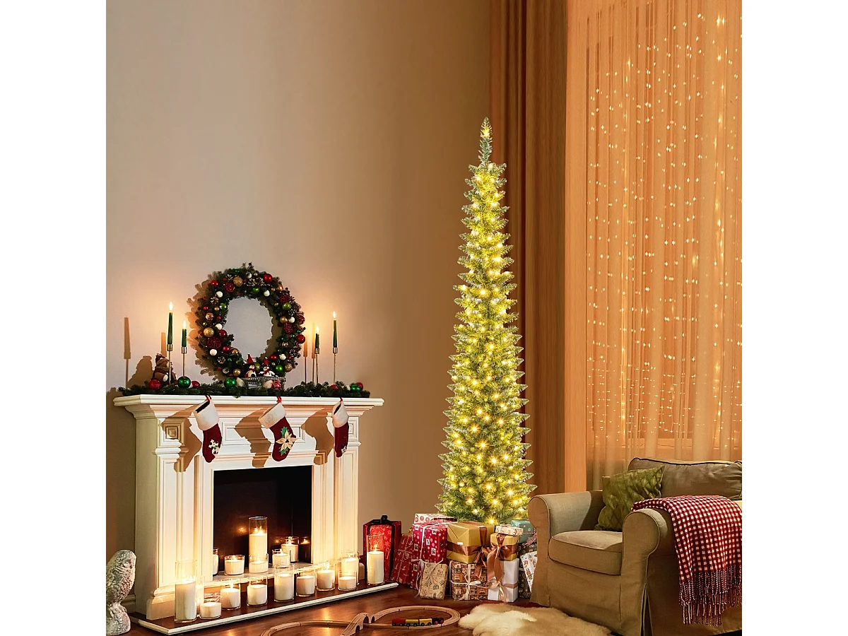 Albero di Natale artificiale slanciato con luci LED, 180 cm