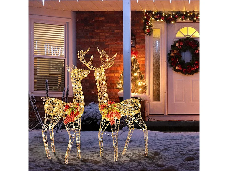 2-teilige LED Rentier Familie mit 200 LED-Lichtern Weihnachtsdeko Beleuchtetes Rentier