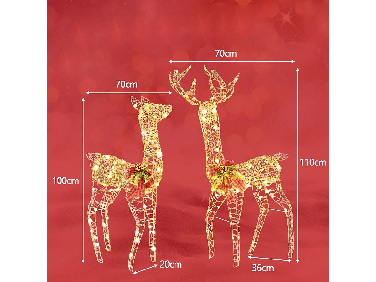 2-teilige LED Rentier Familie mit 200 LED-Lichtern Weihnachtsdeko Beleuchtetes Rentier