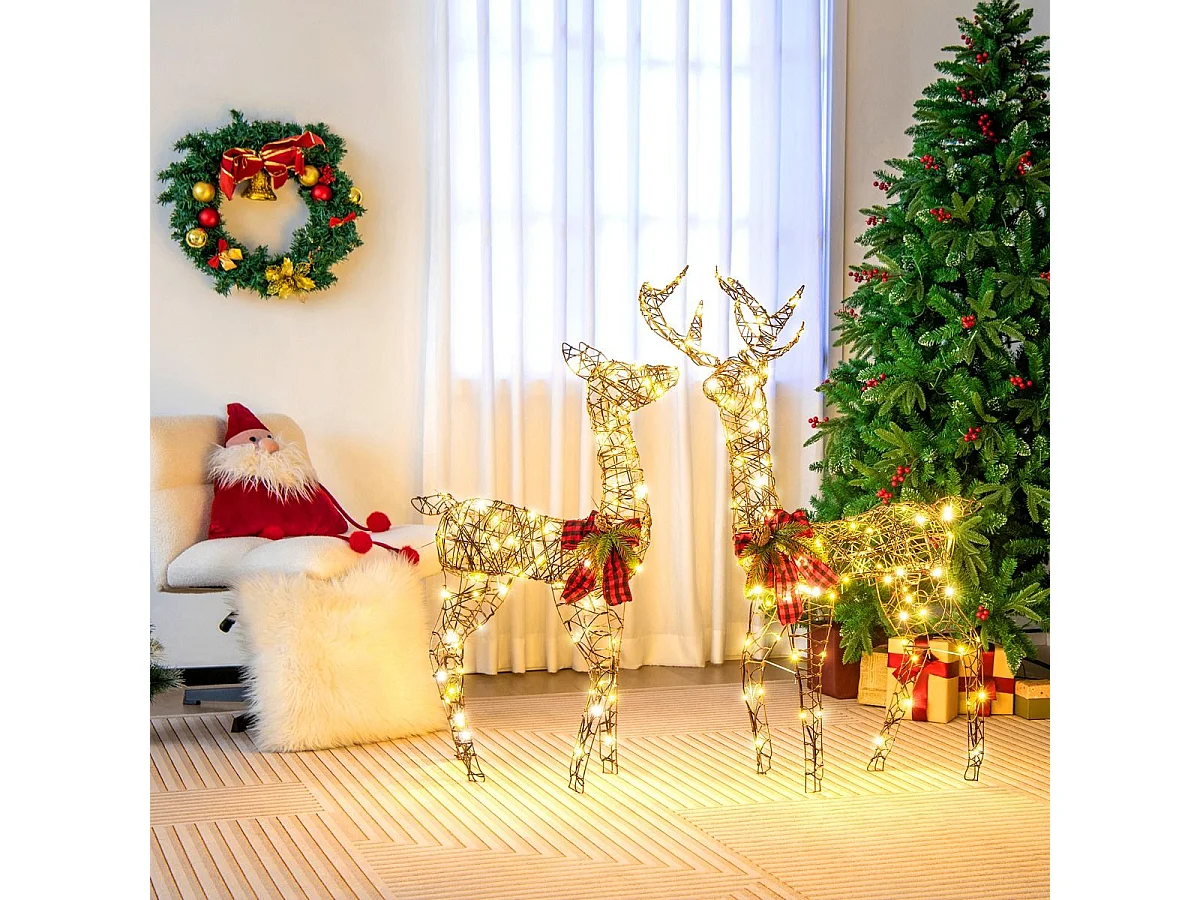 2-teilige LED Rentier Familie mit 200 LED-Lichtern Weihnachtsdeko Beleuchtetes Rentier