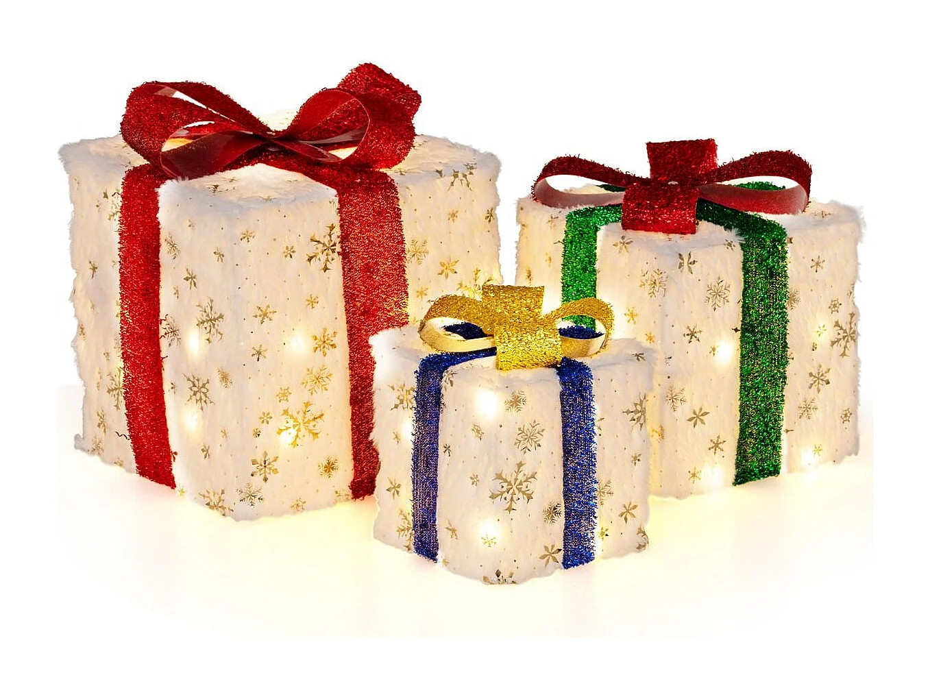 Set di 3 scatole regalo illuminate per Natale, Decorazione natalizia pre-illuminata con 48 luci calde e luminose