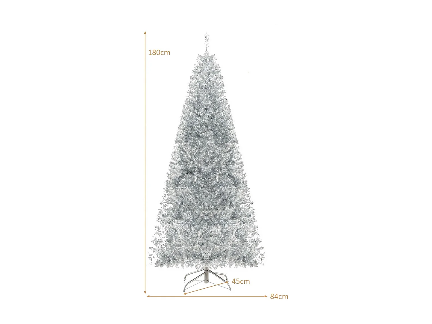 Albero di Natale artificiale argentato con 790 rametti 300 luci a LED supporto pieghevole, Decorazione natalizia 180cm