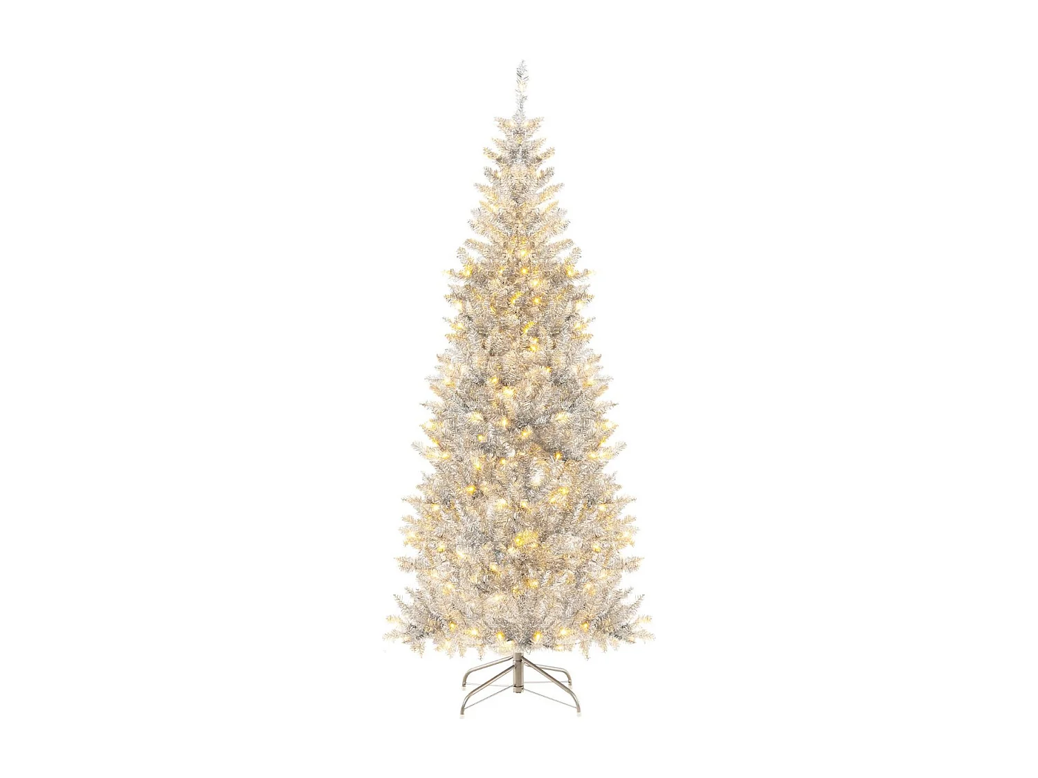 180 cm Bleistift Lametta-Weihnachtsbaum mit Warmweißen LED-Leuchten Schlanker Christbaum
