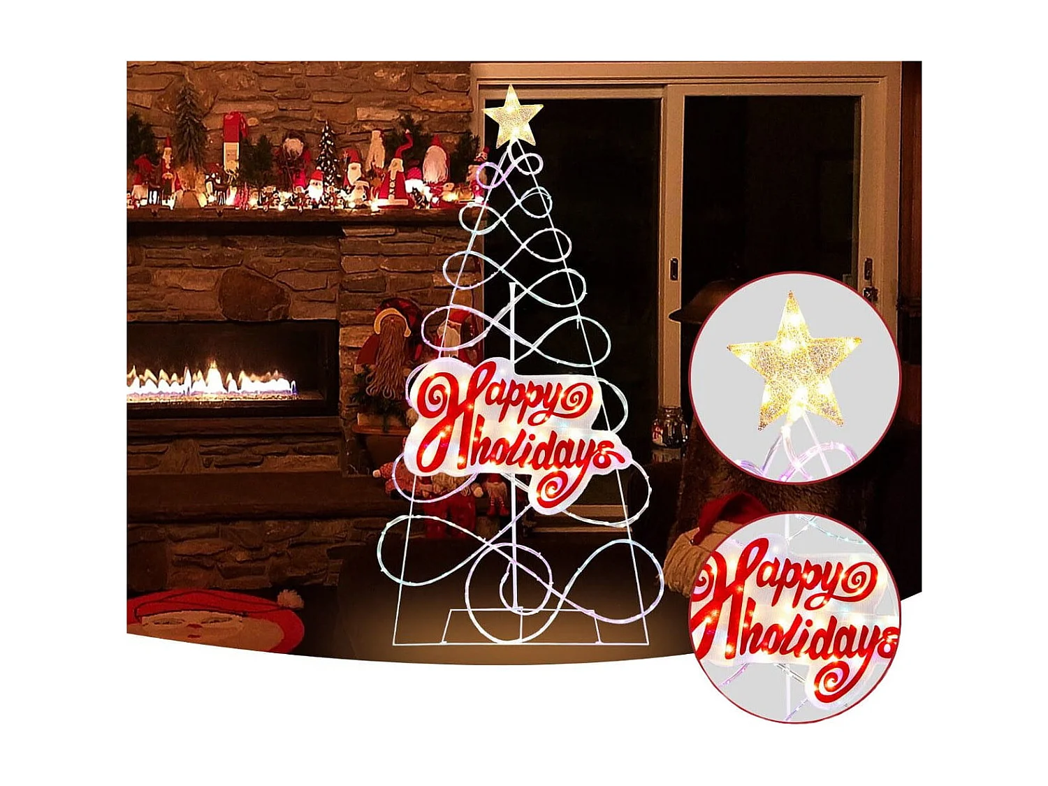 170cm LED Weihnachtsbaum mit Farbewechselnde Lichter & 6 Lichtmodi & Buchstaben & Stern