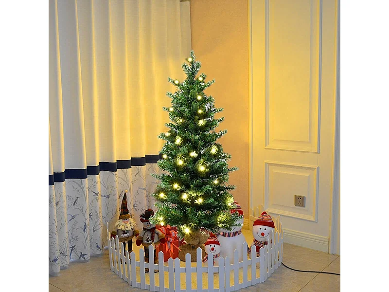 Albero di Natale con 50 luci LED e timer, Albero artificiale 363 rami base stabile di cemento