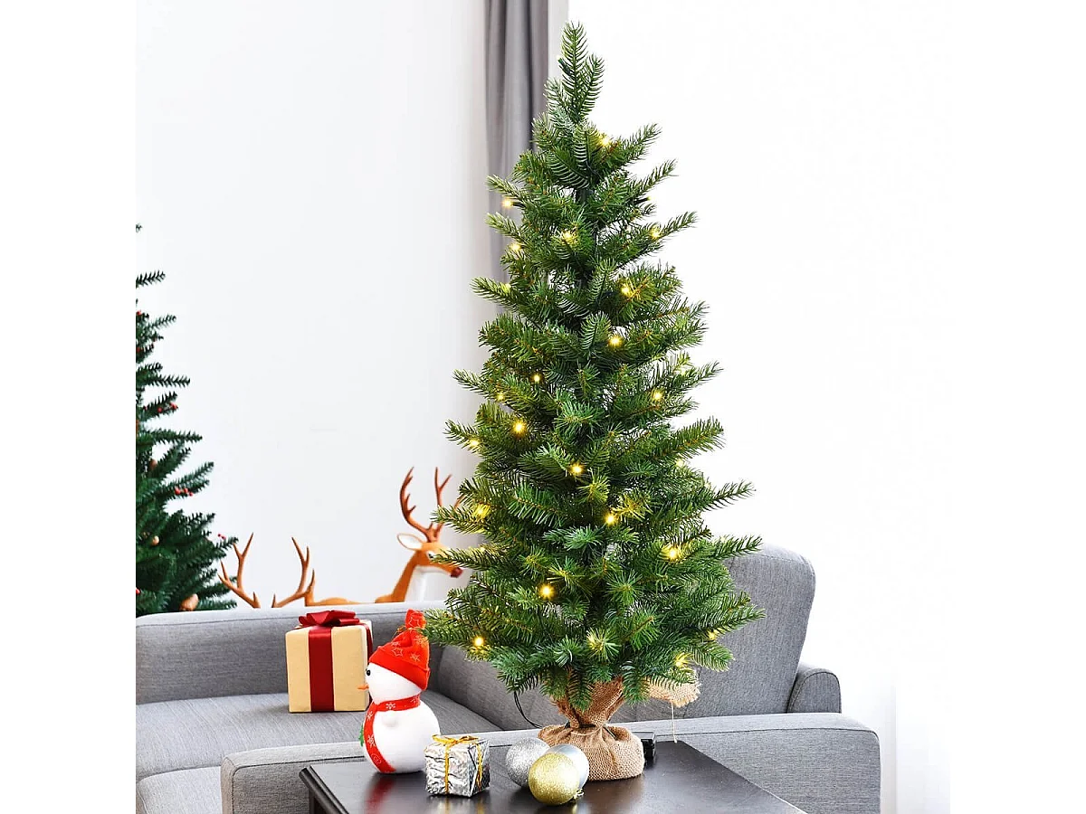 Albero di Natale con 50 luci LED e timer, Albero artificiale 363 rami base stabile di cemento