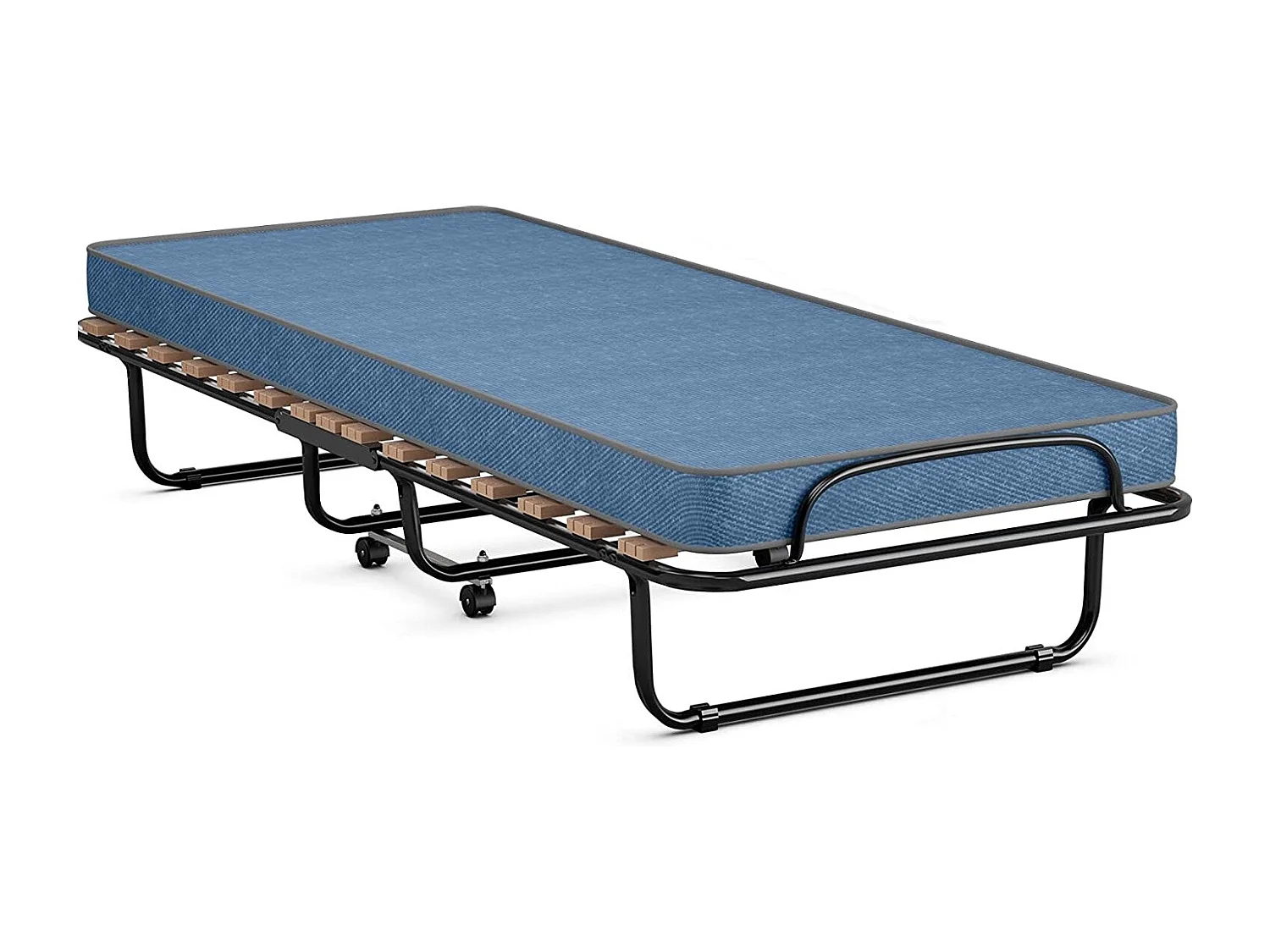 80x190cm Gästebett mit Matratze, Klappbares Einzelbett, Stabiler Metallbett bis 130kg belastbar, Faltbett Camping Gästezimmer, Tragbares Bett, Blau