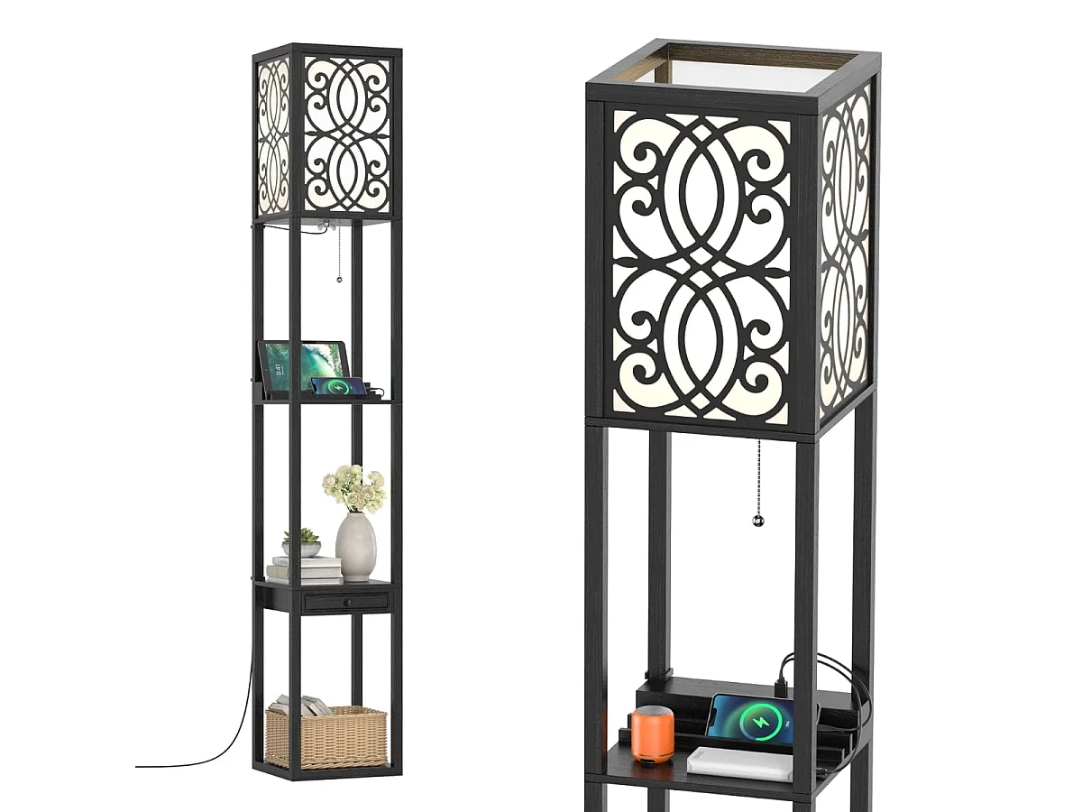 lampada da terra con presa elettrica e porta USB