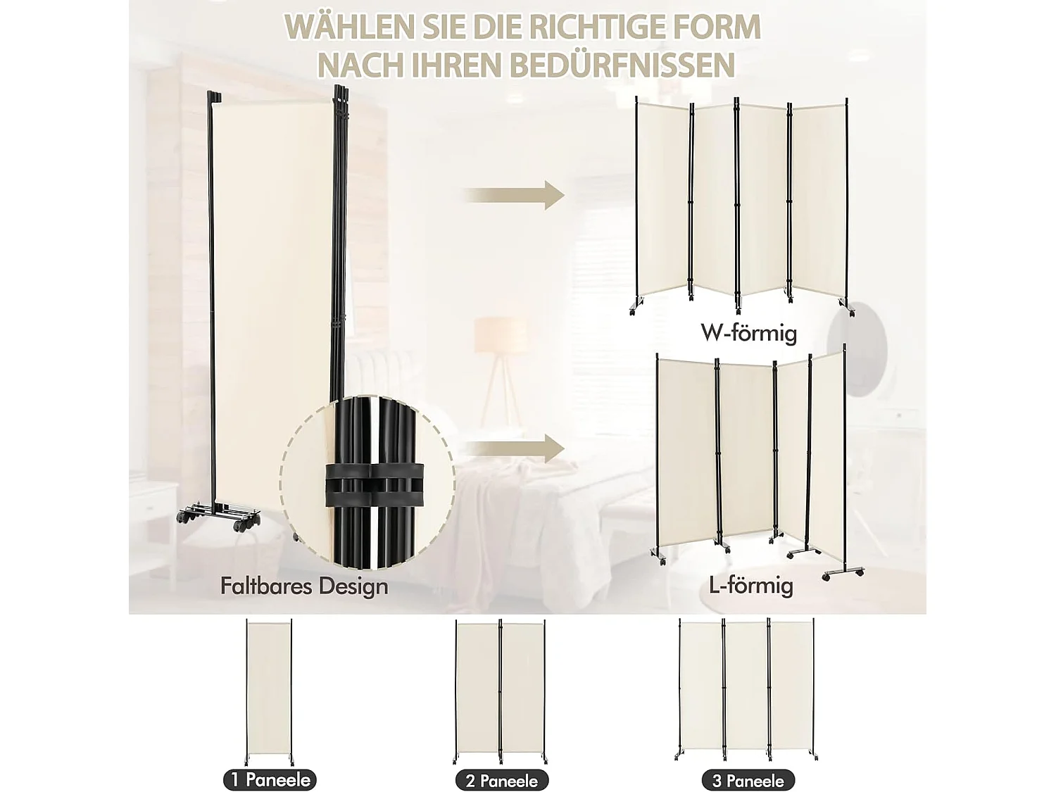 225 x 173cm Raumteiler auf Rollen