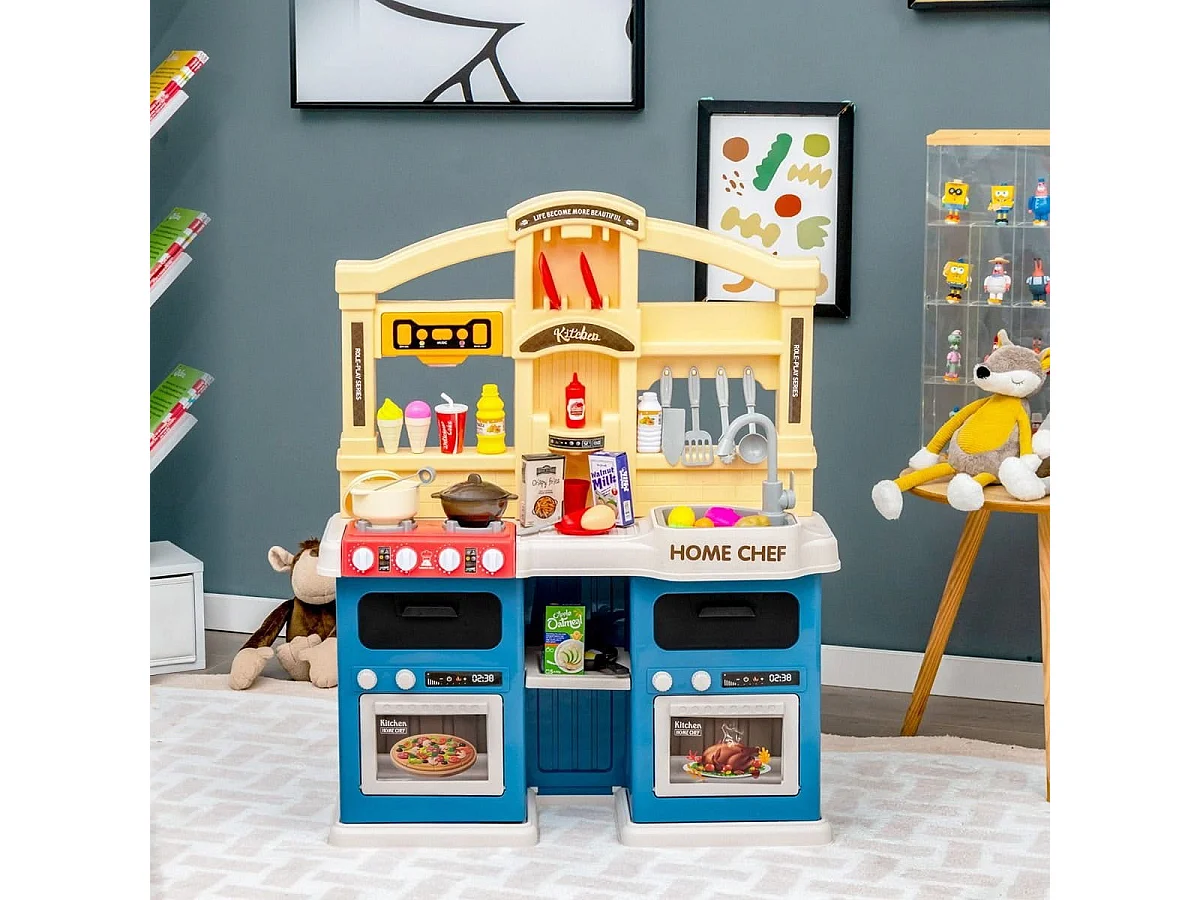 69 TLG. Kinderküche inkl. Zubehör Spielküche mit Lichter & Dampf & Musik & Sound Blau