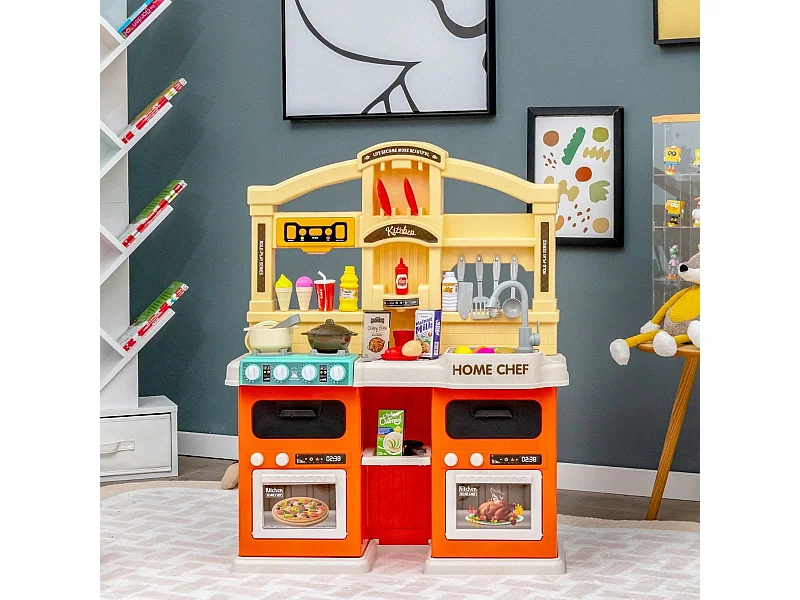 69-Teilige Spielküche Kinderküche mit Dampf- & Kocheffekten Orange 66 x 23 x 83 cm