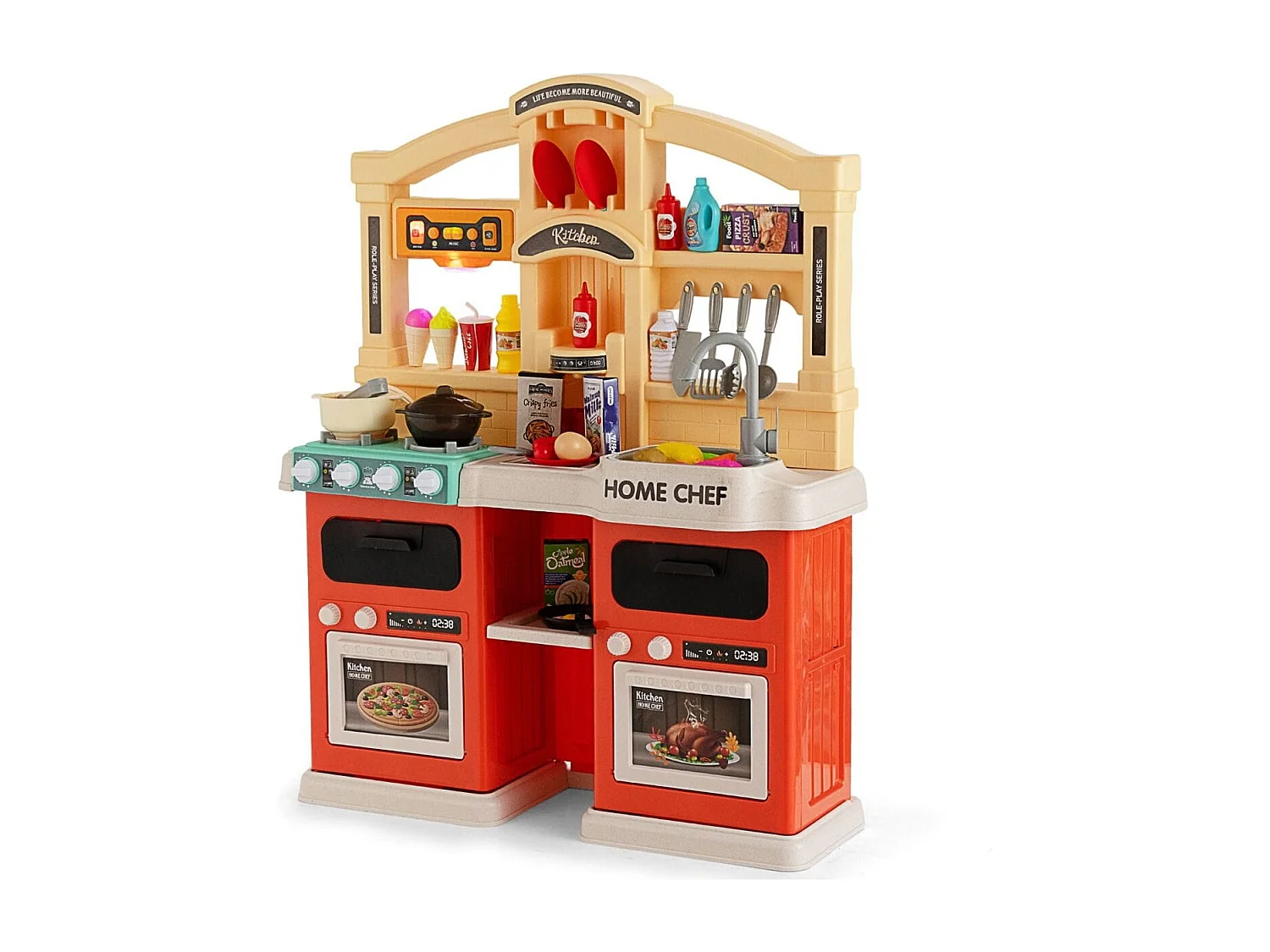 69-Teilige Spielküche Kinderküche mit Dampf- & Kocheffekten Orange 66 x 23 x 83 cm