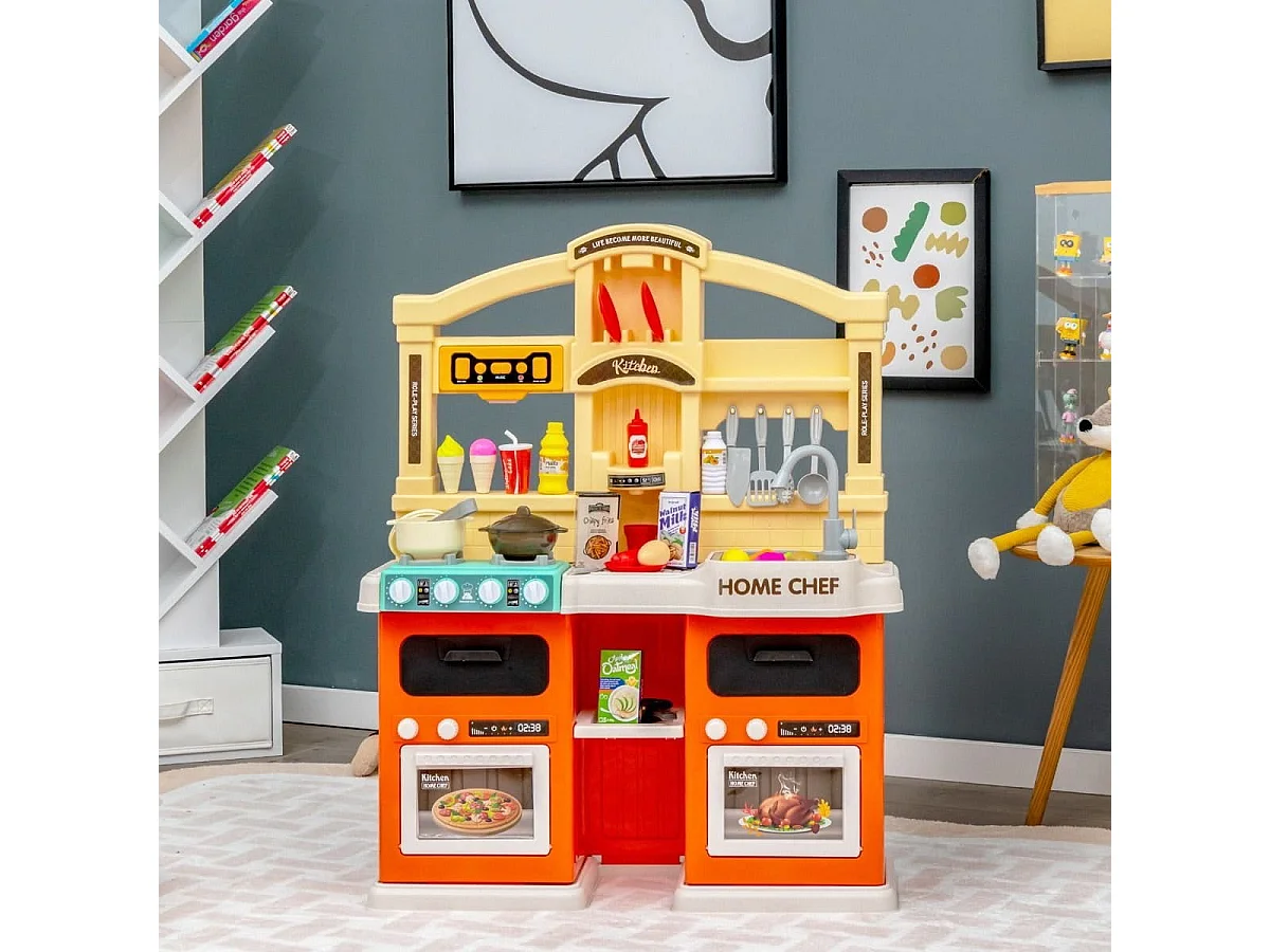 69-Teilige Spielküche Kinderküche mit Dampf- & Kocheffekten Orange 66 x 23 x 83 cm
