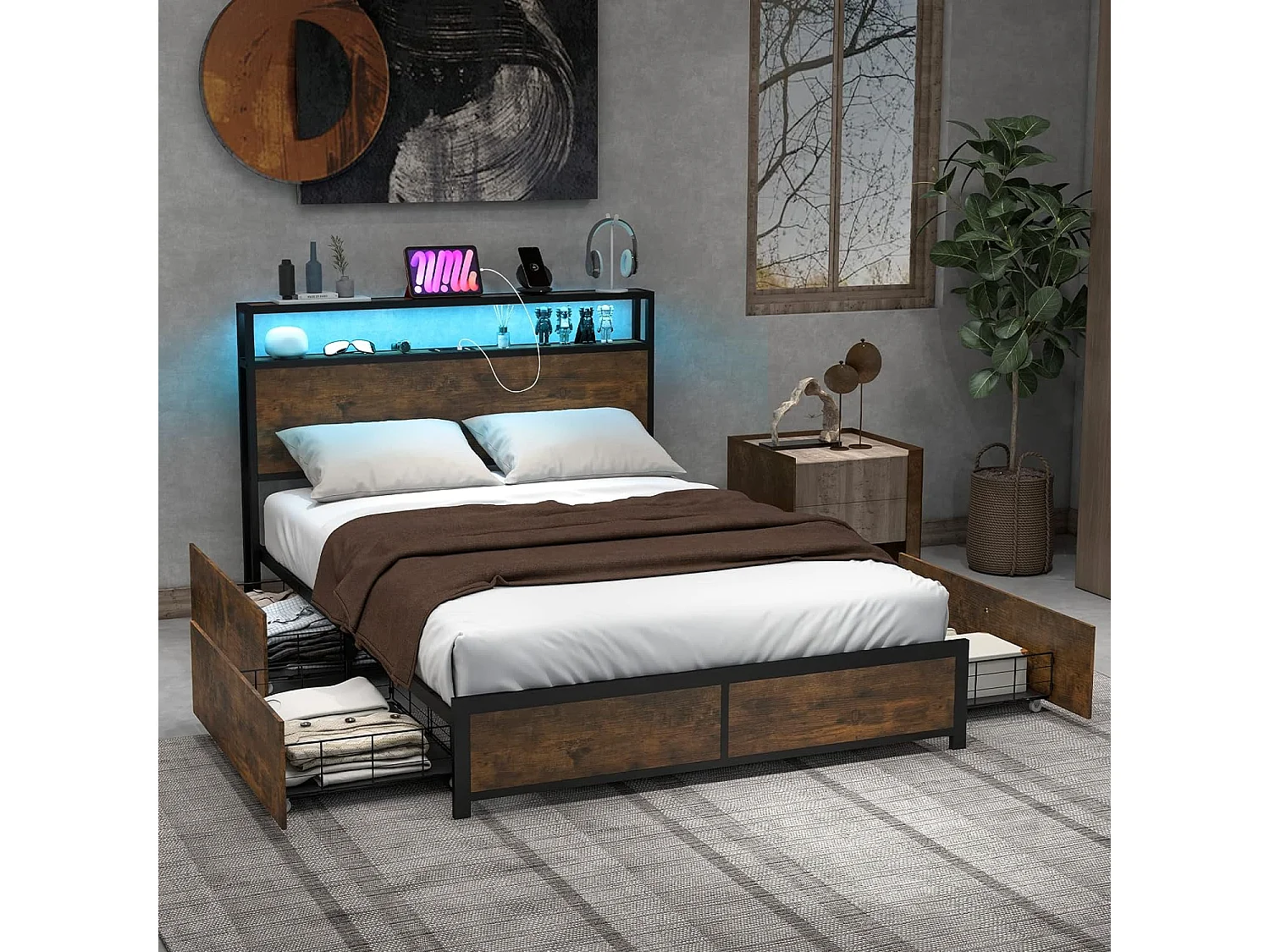 Stauraumbett mit LED Beleuchtung