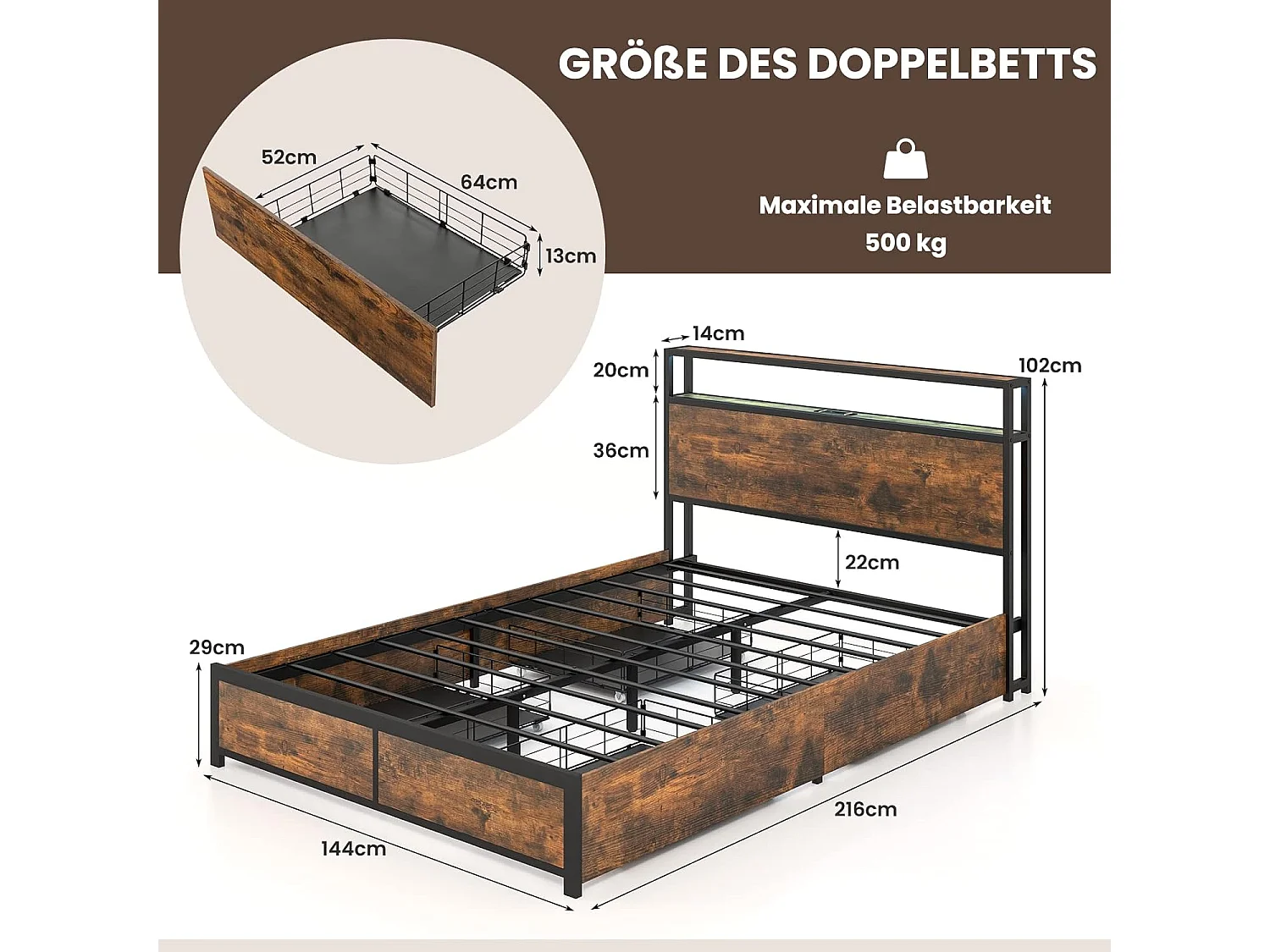 Stauraumbett mit LED Beleuchtung