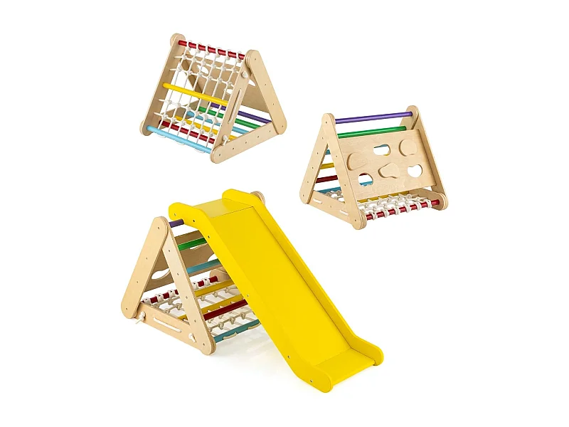 Kletterspielzeug für Kleinkinder Dreieckiges 4-in-1 Klettergerüst mit Rampe Mehrfarbig