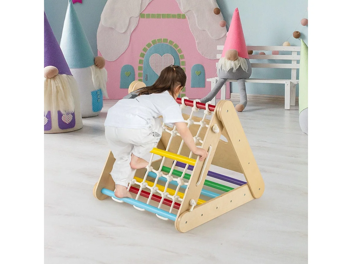 Kletterspielzeug für Kleinkinder Dreieckiges 4-in-1 Klettergerüst mit Rampe Mehrfarbig