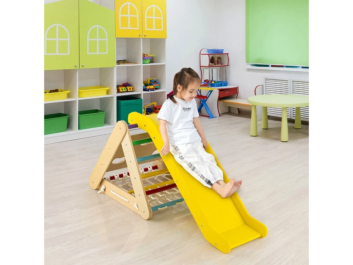 Kletterspielzeug für Kleinkinder Dreieckiges 4-in-1 Klettergerüst mit Rampe Mehrfarbig
