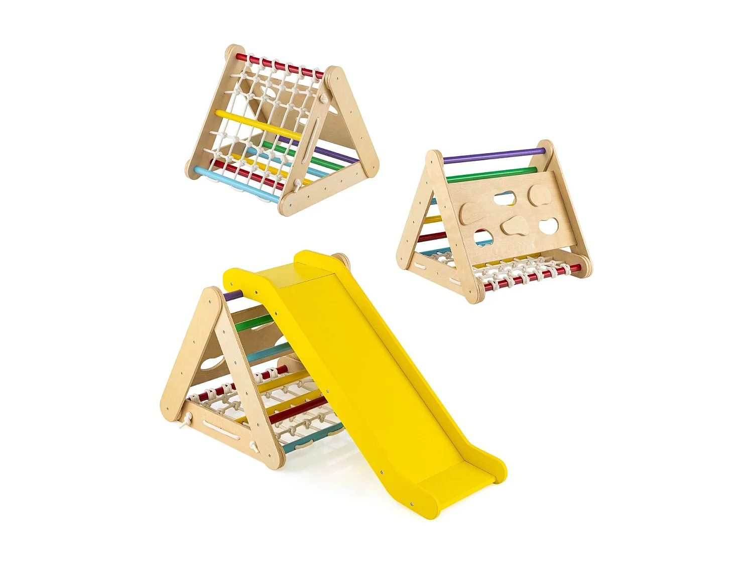 Kletterspielzeug für Kleinkinder Dreieckiges 4-in-1 Klettergerüst mit Rampe Mehrfarbig