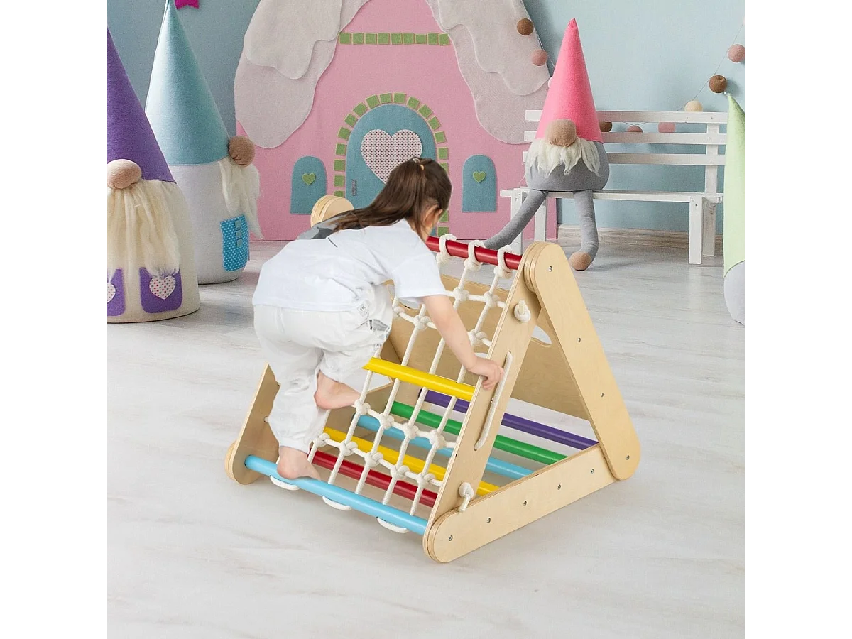 Kletterspielzeug für Kleinkinder Dreieckiges 4-in-1 Klettergerüst mit Rampe Mehrfarbig