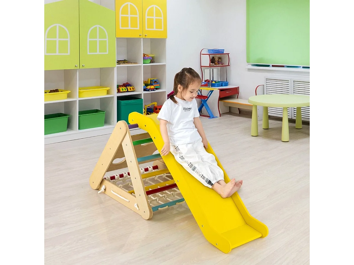 Kletterspielzeug für Kleinkinder Dreieckiges 4-in-1 Klettergerüst mit Rampe Mehrfarbig
