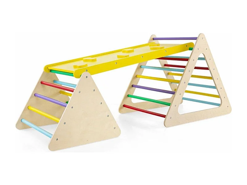 3 in 1 Kletterspielzeug Set mit Kletterdreieck & Leiter & Rutsche Klettergerüst Bunt