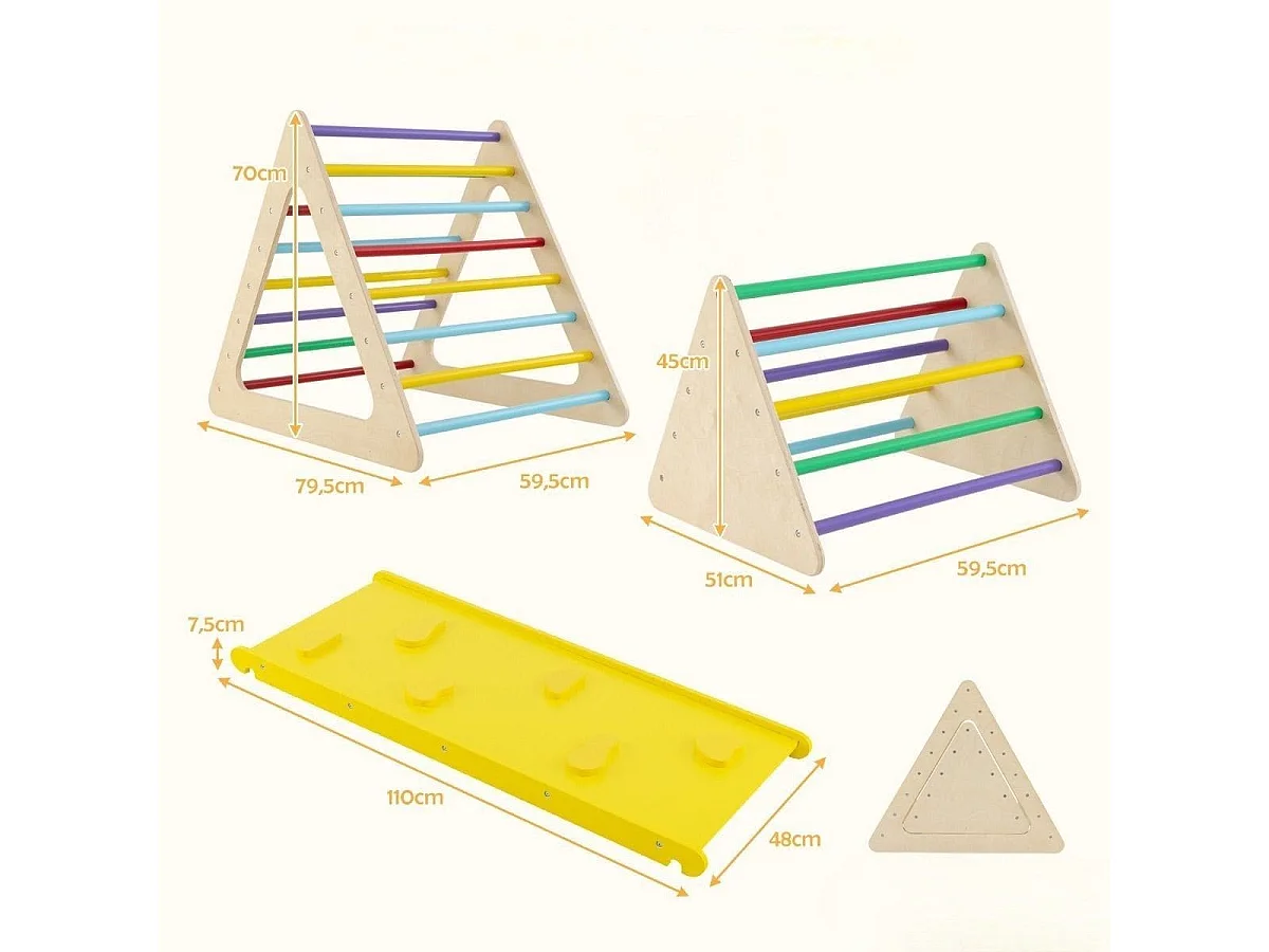 3 in 1 Kletterspielzeug Set mit Kletterdreieck & Leiter & Rutsche Klettergerüst Bunt