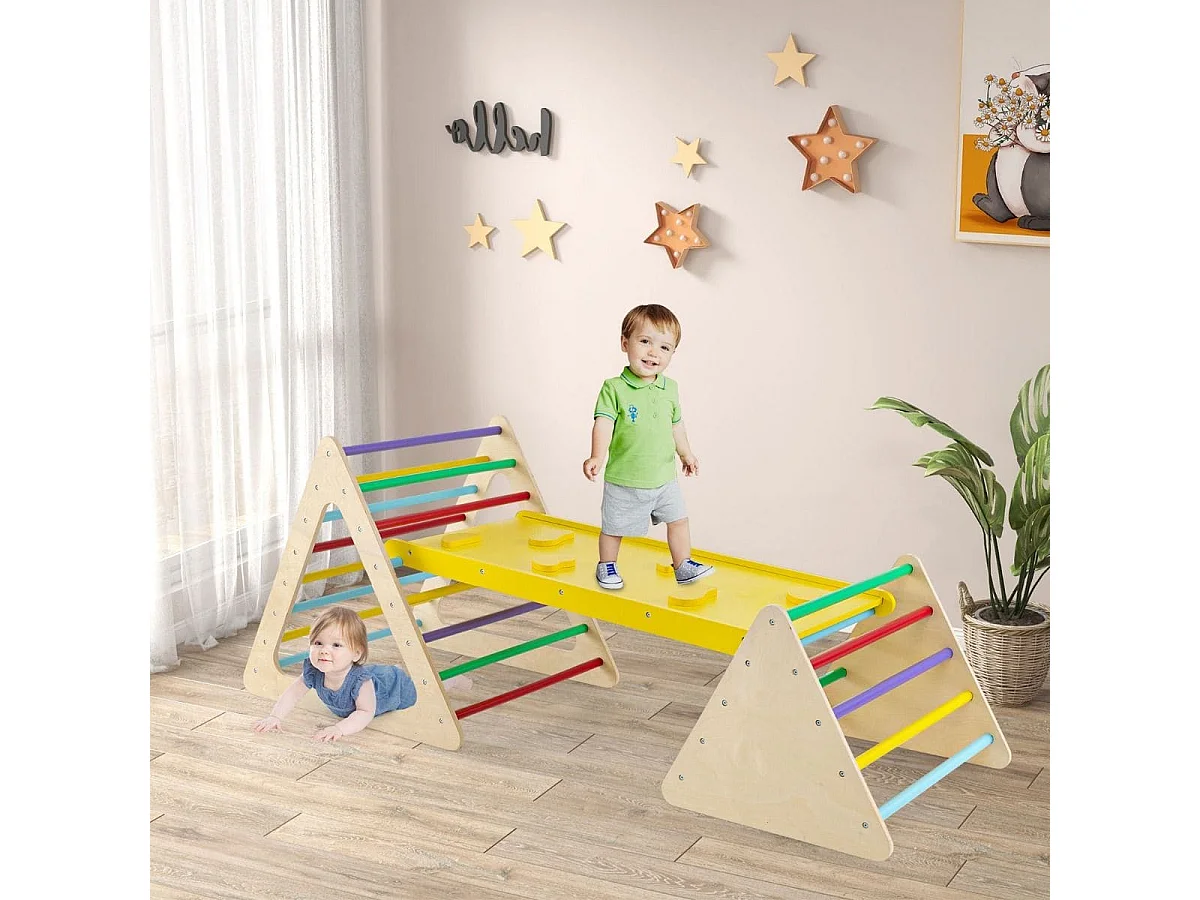 3 in 1 Kletterspielzeug Set mit Kletterdreieck & Leiter & Rutsche Klettergerüst Bunt