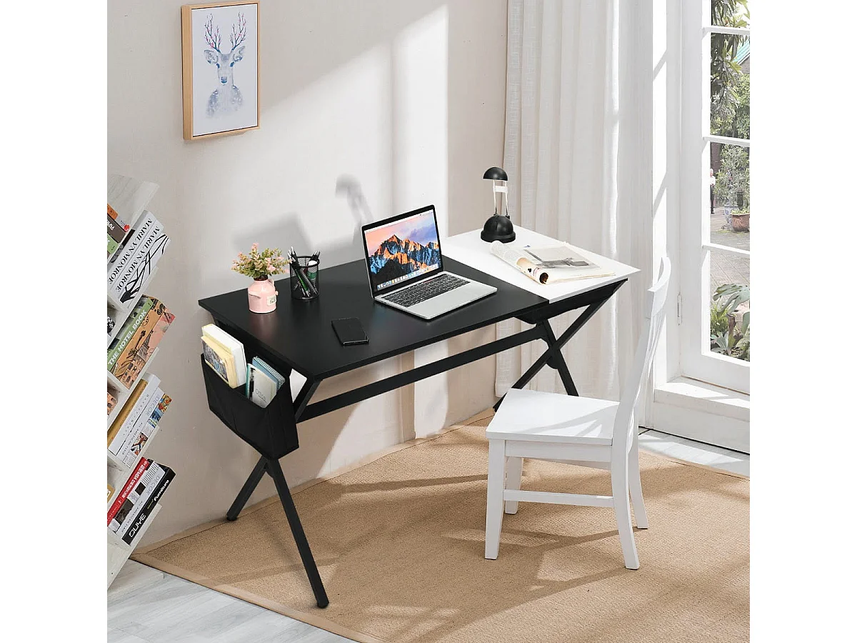 120 cm langer Schreibtisch mit Würfelschublade & Seitentasche Computertisch Schwarz