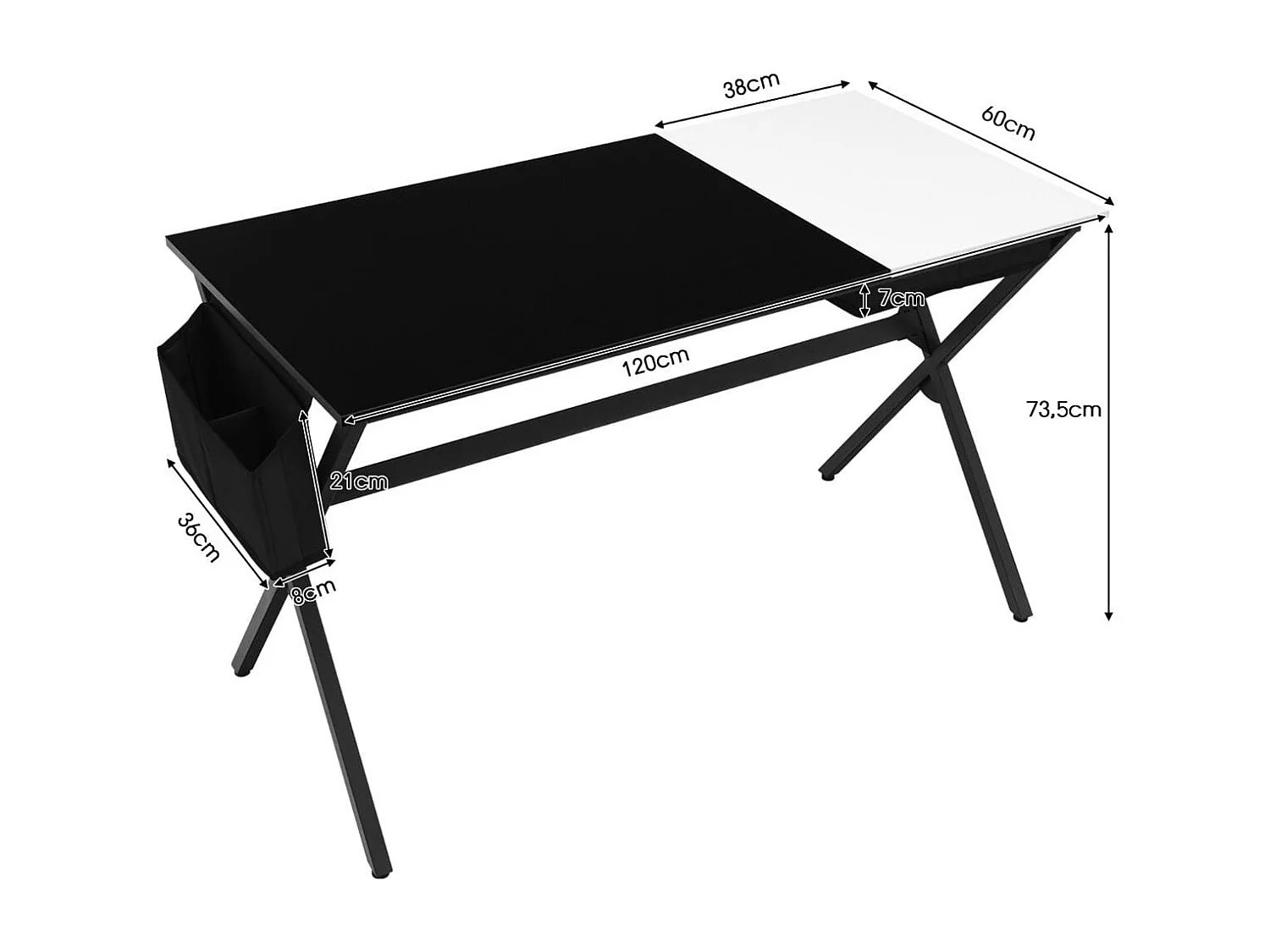 Scrivania per computer da 120cm, Scrivania da ufficio con cassetto e tasca portaoggetti laterale Nero