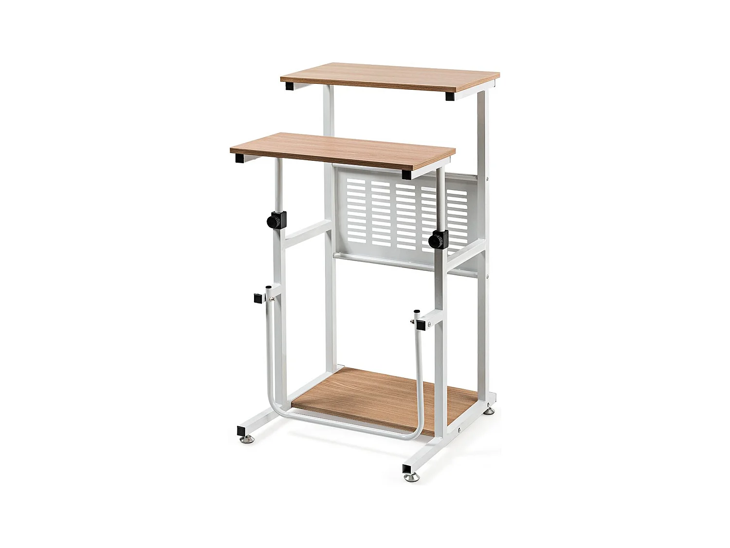 Table Informatique Assis-debout Bureau d'Ordinateur Réglable en Hauteur Poste de Travail avec Support d'Imprimante 55 x 53 x (68-98) cm