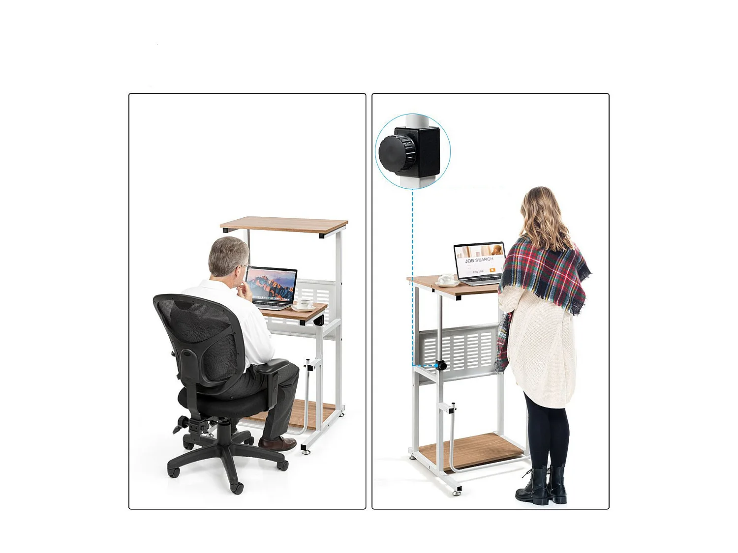 Scrivania 2 in 1 con piano regolabile in altezza, Postazione di lavoro per PC con poggiapiedi per casa e ufficio