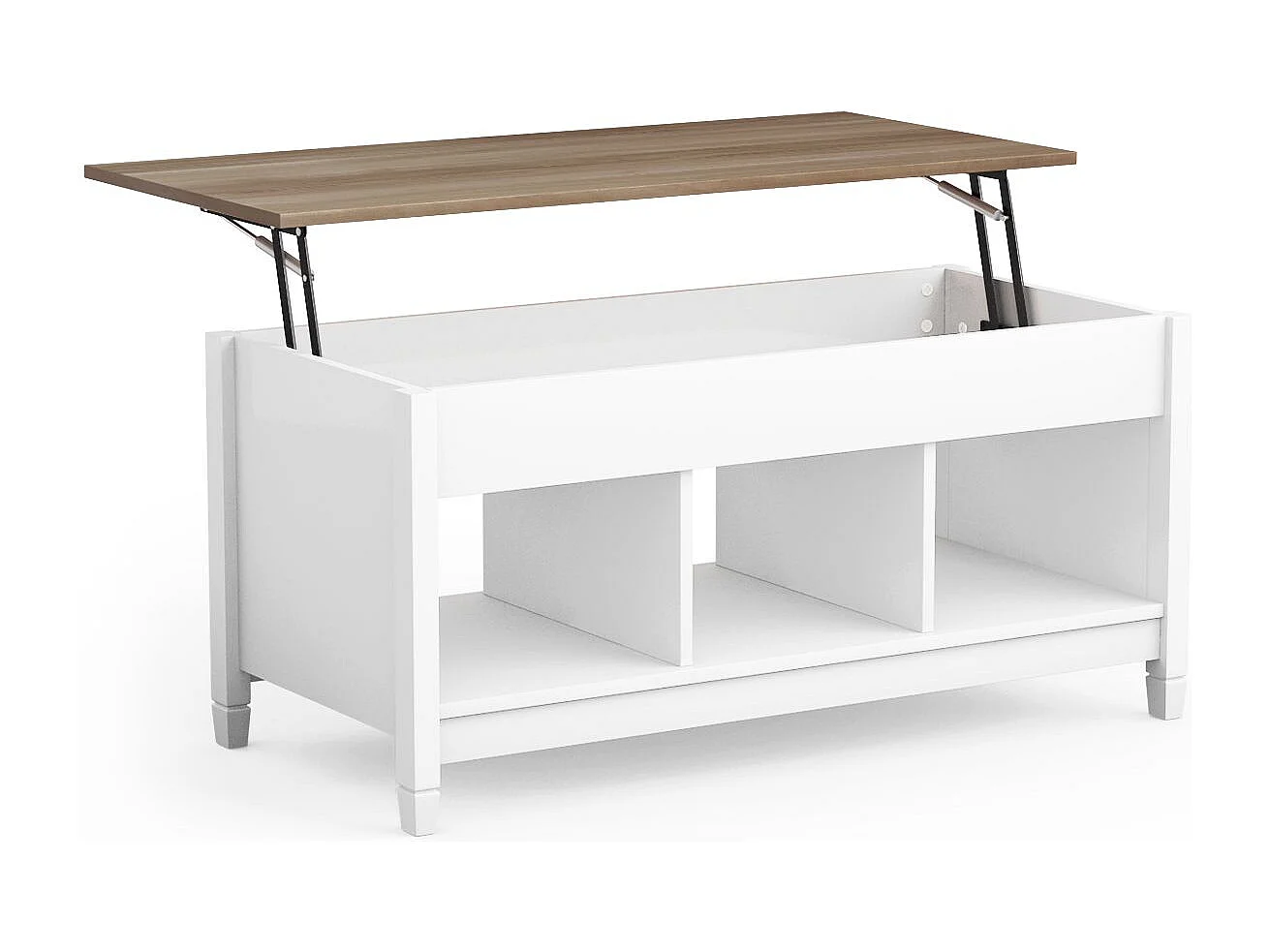 Sofatisch mit Hebeplatte Stauraum & 3 Offene Regale Höhenverstellbar