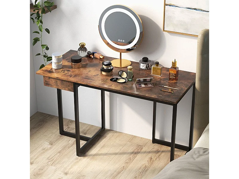 Bureau d'Ordinateur 120*55cm Tiroir Cadre en Métal Repose-pieds Réglables Bureau Moderne Station de Travail pour Ordinateur Portable Café