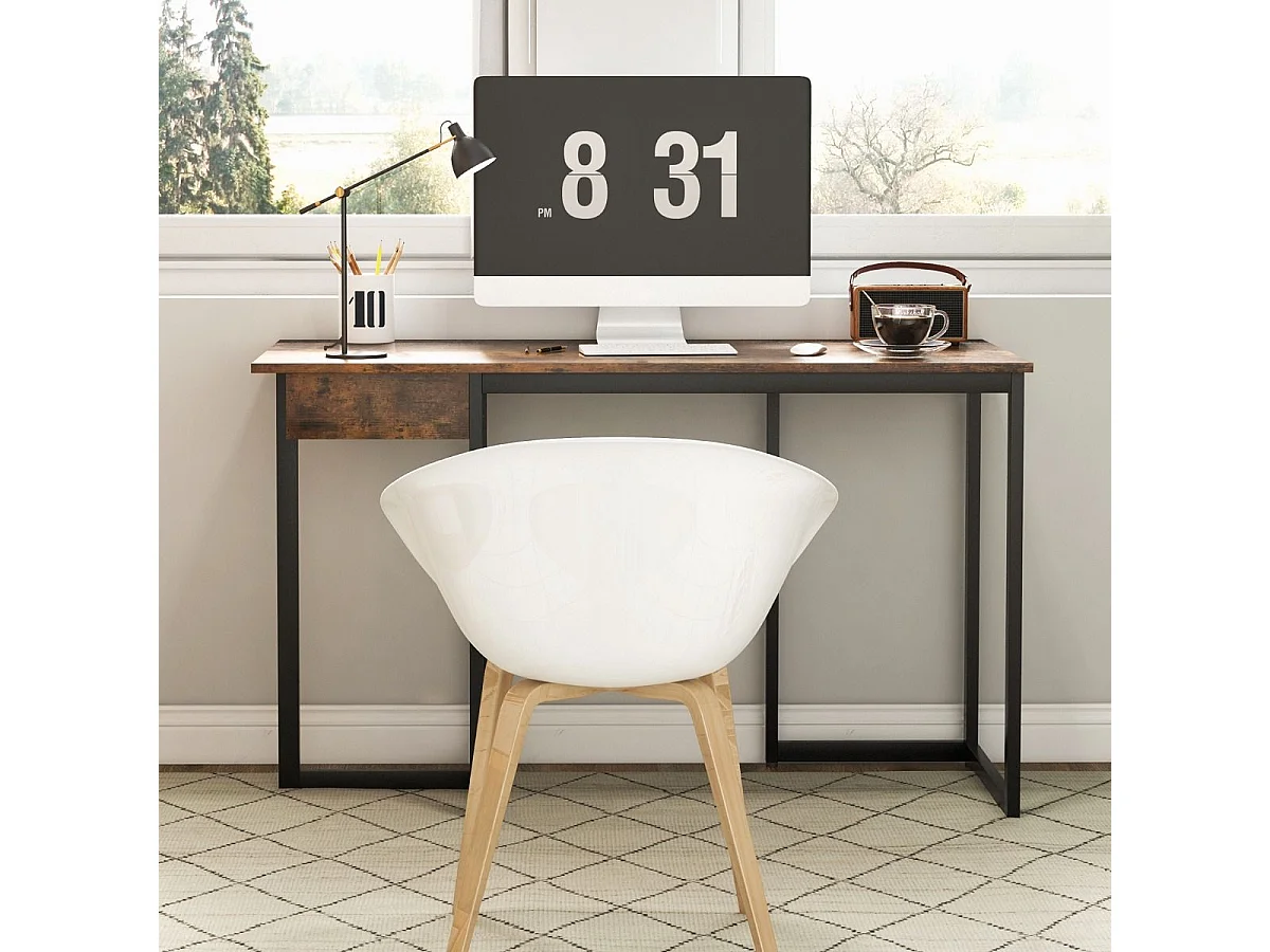 120 x 55 cm Computertisch mit Schublade & Verstellbaren Pads Computertisch Rustikales Braun