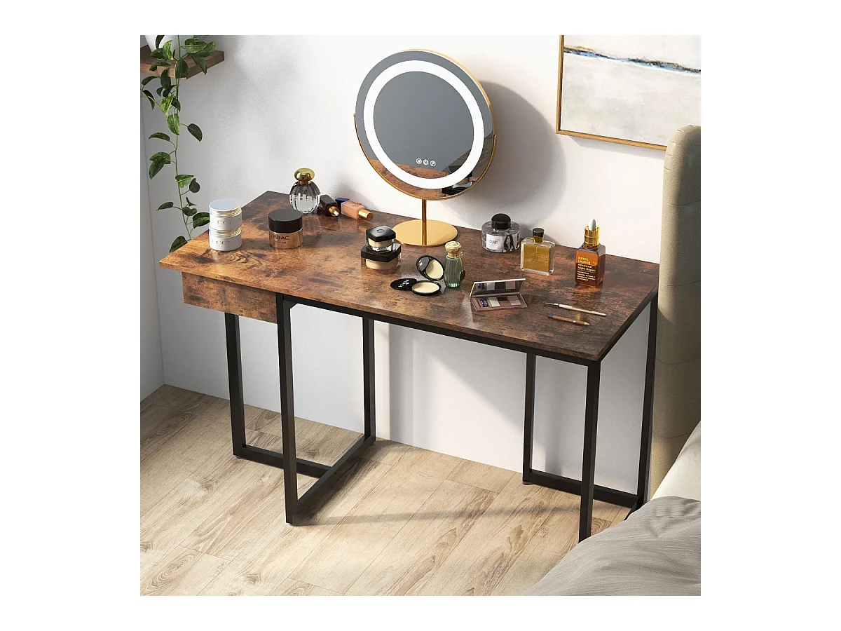 Bureau d'Ordinateur 120*55cm Tiroir Cadre en Métal Repose-pieds Réglables Bureau Moderne Station de Travail pour Ordinateur Portable Café