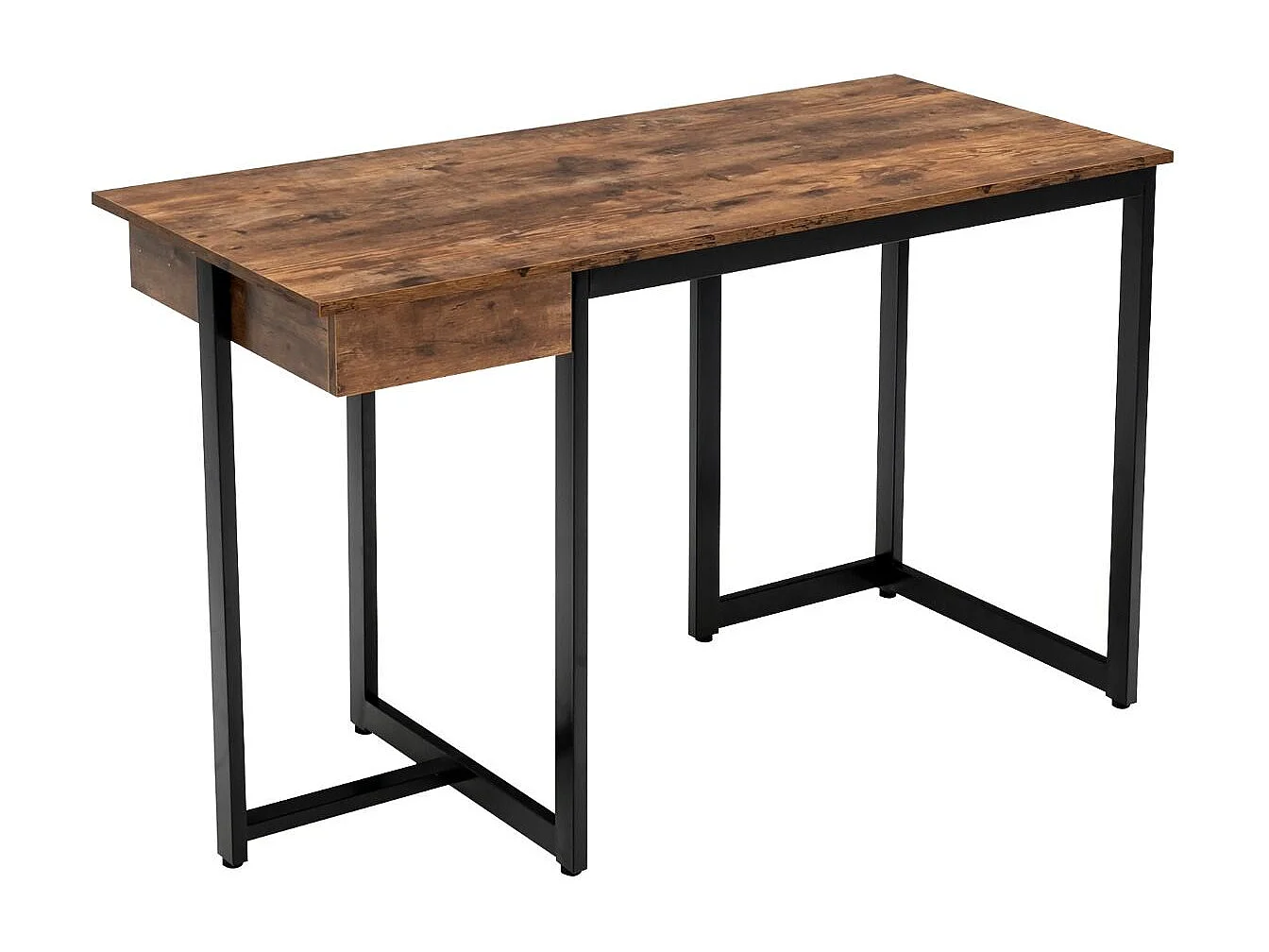 Scrivania per computer 120cm con cassetto, Scrivania per ufficio con struttura in metallo piedini regolabili Marrone