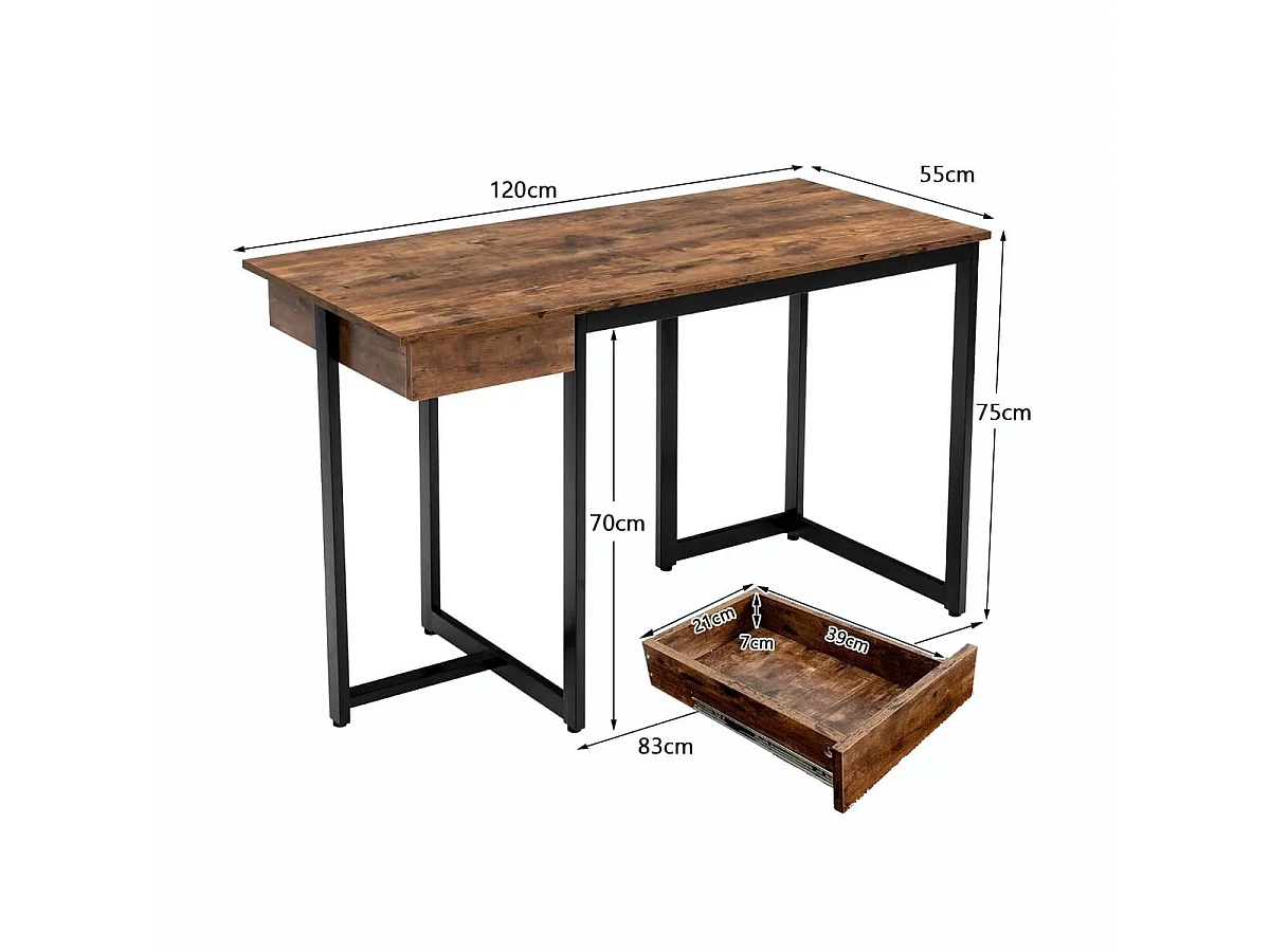 120 x 55 cm Computertisch mit Schublade & Verstellbaren Pads Computertisch Rustikales Braun