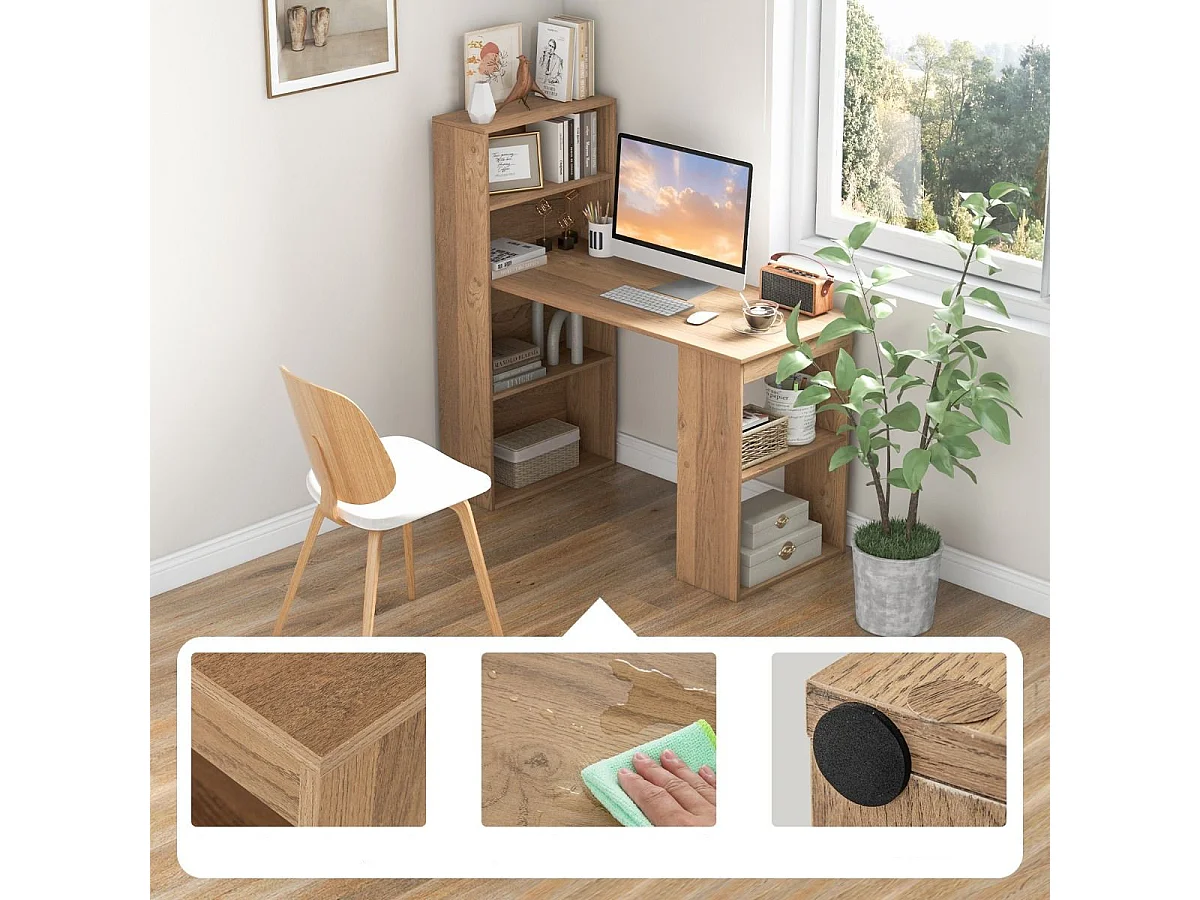 Schreibtisch mit Bücherregal Computertisch mit 6 Regalen PC-Tisch mit Regal Bürotisch Natur