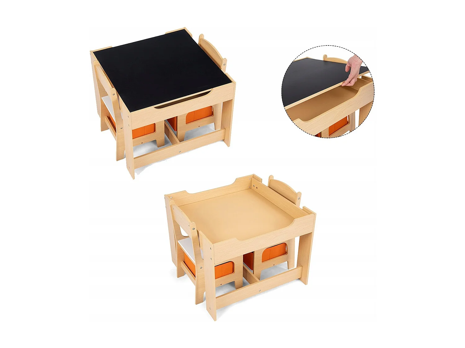 Table Enfant Tableau Amovible à 2 Faces et 2 Boîtes avec Chaise Bureau Enfant avec Rangement Taille Compacte pour Chambre Enfant École
