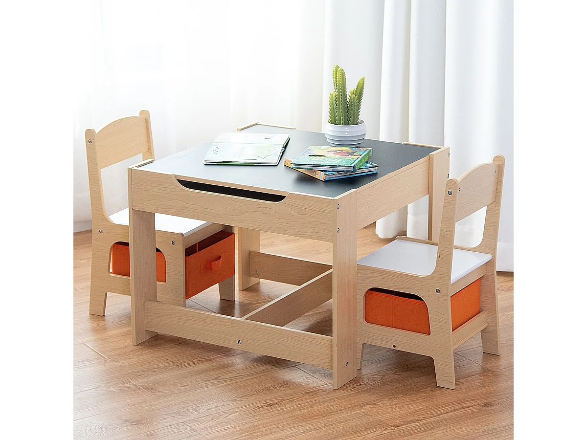 Table Enfant Tableau Amovible à 2 Faces et 2 Boîtes avec Chaise Bureau Enfant avec Rangement Taille Compacte pour Chambre Enfant École