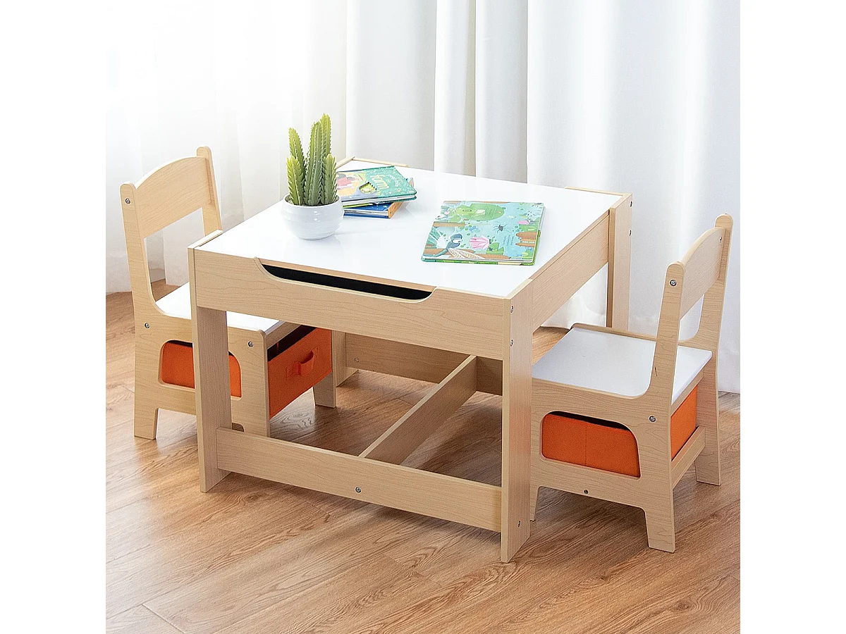 Table Enfant Tableau Amovible à 2 Faces et 2 Boîtes avec Chaise Bureau Enfant avec Rangement Taille Compacte pour Chambre Enfant École