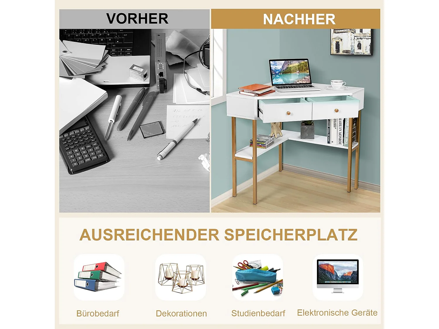 Eckschreibtisch mit Schubladen