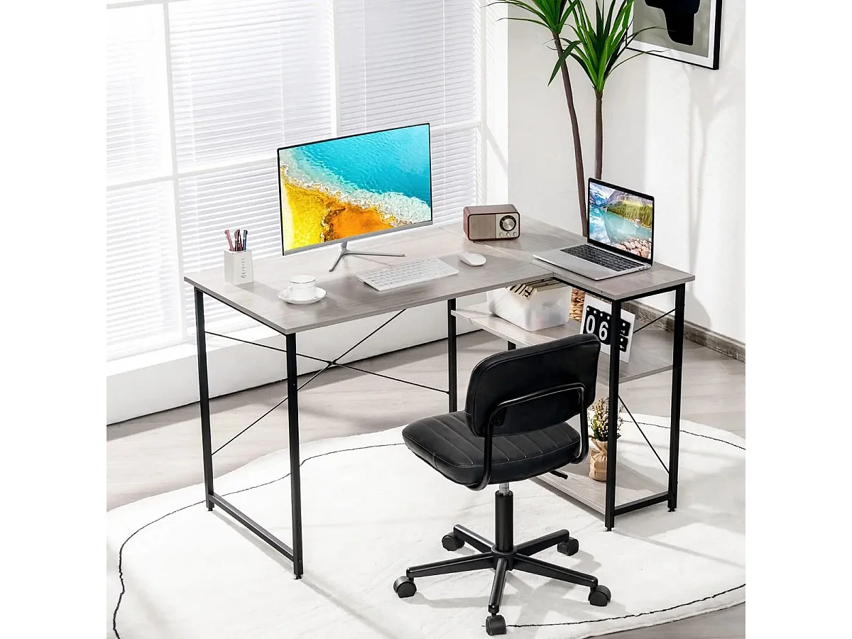 L-Form Schreibtisch Eck-Computertisch mit Ablagefächern Bürotisch 120 x 88 x 74,5 cm Grau