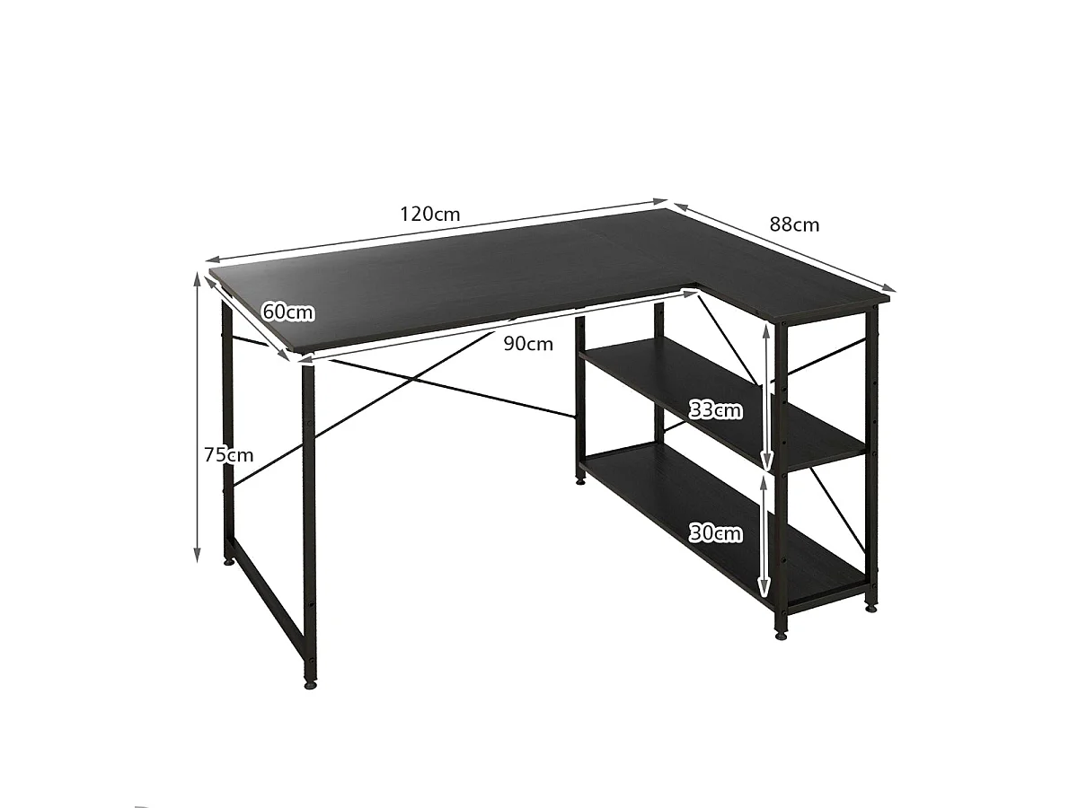 L-Form Schreibtisch Eck-Computertisch mit Ablagefächern Bürotisch 120 x 88 x 74,5 cm Schwarz