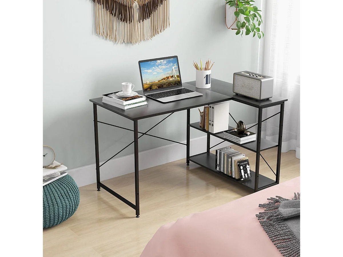 L-Form Schreibtisch Eck-Computertisch mit Ablagefächern Bürotisch 120 x 88 x 74,5 cm Schwarz