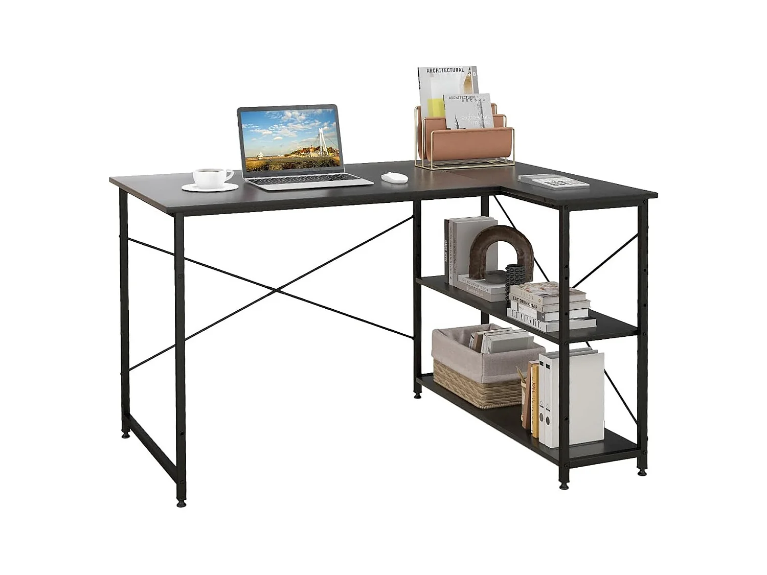 Bureau d'Angle en Forme L Réversible 120 x 88 x 74,5 cm Noir