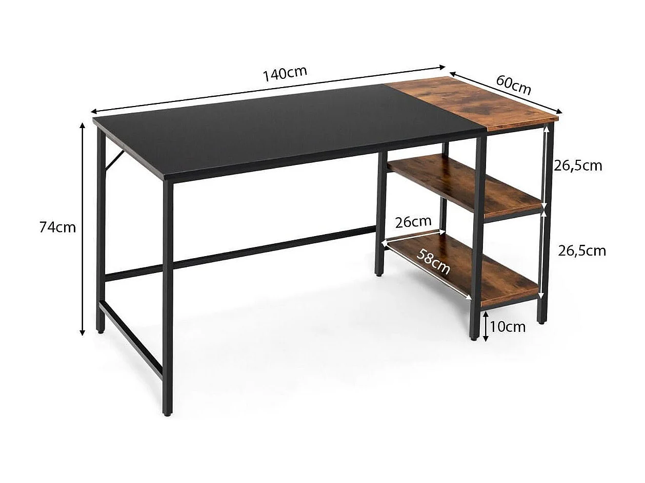 140 cm Schreibtisch mit Ablageflächen & Spleißplatte Computertisch Bürotisch PC-Tisch Braun