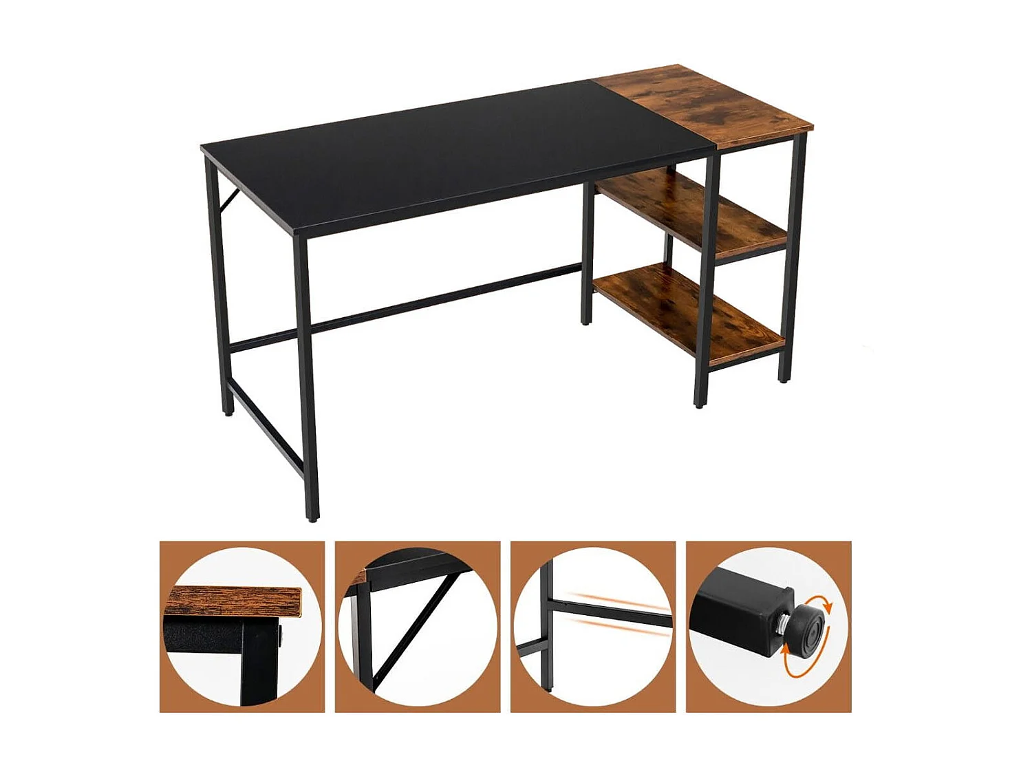 140 cm Schreibtisch mit Ablageflächen & Spleißplatte Computertisch Bürotisch PC-Tisch Braun