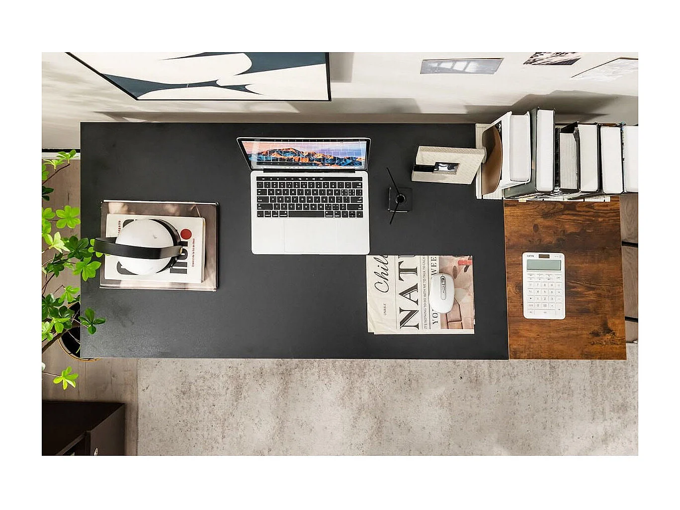 140 cm Schreibtisch mit Ablageflächen & Spleißplatte Computertisch Bürotisch PC-Tisch Braun